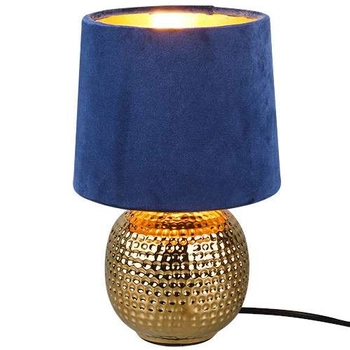 Stojąca LAMPA stołowa EUDORA DL012-50821 RL Light nocna LAMPKA abażurowa na biurko niebieska złota