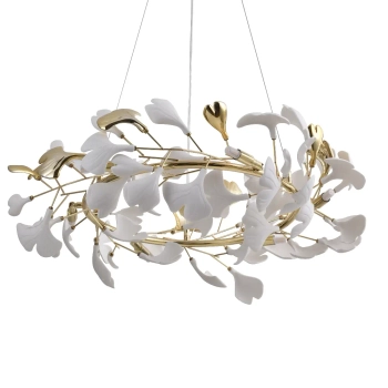 Żyrandol glamour Leaf MD2858-6AS-G ring motyw kwiatów złoty biały