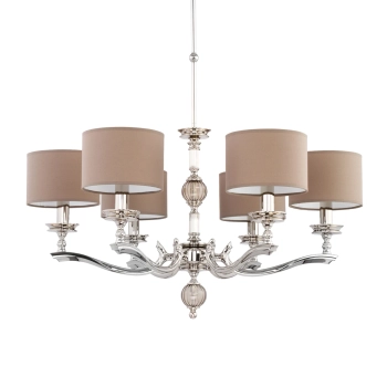 Pałacowy żyrandol do sypialni Tivoli TIV-ZW-6 (N) abażury beżowe nikiel