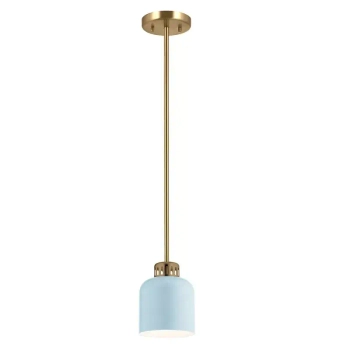 Cylindryczna lampa wisząca York mosiądz jasnoniebieska 1xE27 do salonu ELS-YORK-MP-PNBR-PB