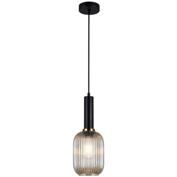 LAMPA wisząca ANTIOLA PND-5588-1M-BK+AMB Italux szklana OPRAWA loftowy zwis plisowany czarny bursztynowy