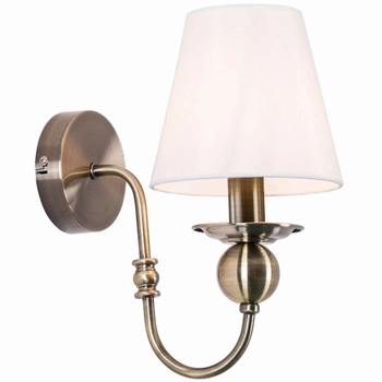 Abażurowa LAMPA ścienna GRADO LP-888/1W Light Prestige klasyczna OPRAWA kinkiet na wysięgniku materiałowy biały patyna