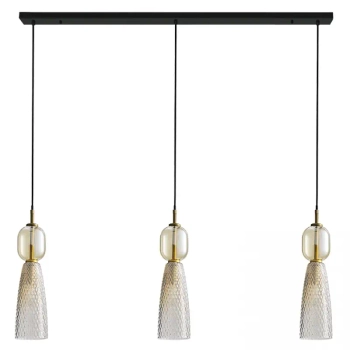 Potrójna lampa wisząca 23009 szklana tubki czarna mosiądz