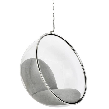 Fotel wiszący Bubble JH-200.L.GREY.17W z jasnoszarą poduszką wełnianą