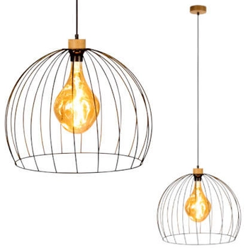 Druciana lampa wisząca COOP 1882974 zwis kopuła czarna drewno