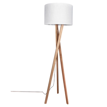 Stojąca lampa abażurowa Vega drewniana na trójnogu biała