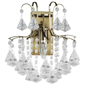 Kinkiet LAMPA ścienna 6246/1 21QG+TR Elem szklana OPRAWA z kryształkami glamour crystals mosiądz przezroczysta