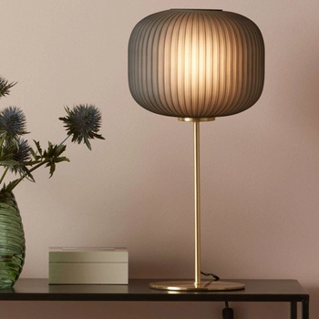 Stołowa LAMPKA biurkowa SOBER 107820 Markslojd szklana LAMPA stołowa plisowana mosiądz szara