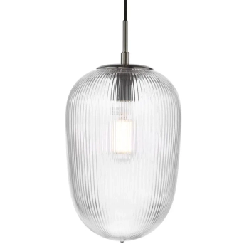 Ryflowana lampa wisząca Abrielle ABR0108 szklany owalny nikiel