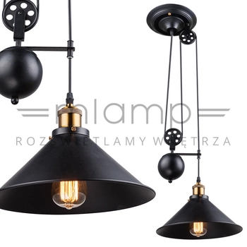 Industrialna LAMPA wisząca LENIUS 15053 Globo metalowa OPRAWA zwis na bloczkach loft czarny