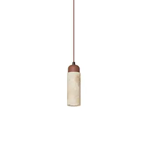 Wisząca lampa z kamienia 25417 do salonu drewniana beżowa