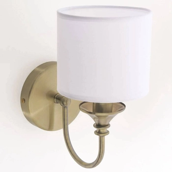 Abażurowa lampa ścienna ABU DHABI W01844BR klasyczna do salonu mosiądz biała