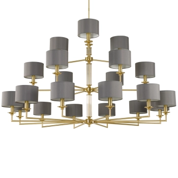 Designerski żyrandol Artu ART-ZW-12+6+3 (ZM) abażury szare mosiądz