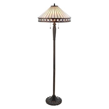 Podłogowa lampa witrażowa Fargo 70936 Interiors Tiffany szklany klosz beżowy czarny