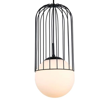 LAMPA wisząca MATTY MDM-3940/1 BK Italux druciana OPRAWA metalowa ZWIS szklana kula ball klatka loft czarna