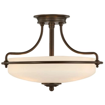 Sufitowa LAMPA antyczna QZ-GRIFFIN-SFS-PN Elstead QUOIZEL plafon OPRAWA szklana okrągła brąz biała