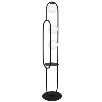 Podłogowa lampa z półką Finestra K-4963 Kaja do salonu kule białe czarne