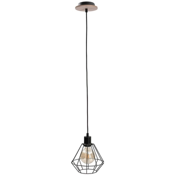 Industrialna LAMPA wisząca KET563 druciana OPRAWA metalowy zwis czarny drewno