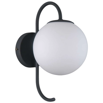 Modernistyczna LAMPA ścienna GELA WL-5500-1-BK Italux metalowa OPRAWA szklana kula KINKIET ball grafitowa biała