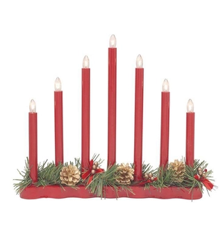 Czerwony świecznik stołowy Hol 704018 dekorowany szyszkami