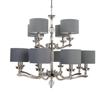 Abażurowy żyrandol klasyczny Tivoli TIV-ZW-8+4 (N) abażury szare nikiel