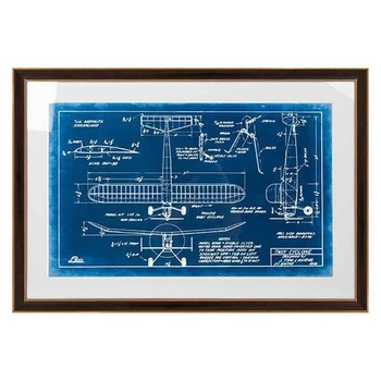 Rysunek techniczny w ramce MECHANICAL PLANE KH1501100261 King Home obraz niebieski czarny