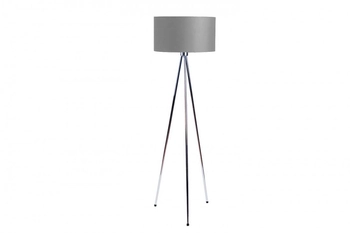 Okrągła lampa podłogowa Finn do sypialni trójnóg szara chrom