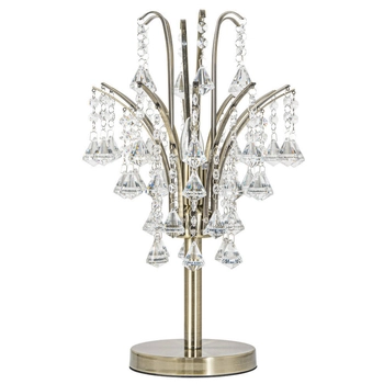 Biurkowa LAMPA stojąca 6246/1D 21QG+TR Elem szklana LAMPKA glamour stołowa z kryształkami mosiądz przezroczysta