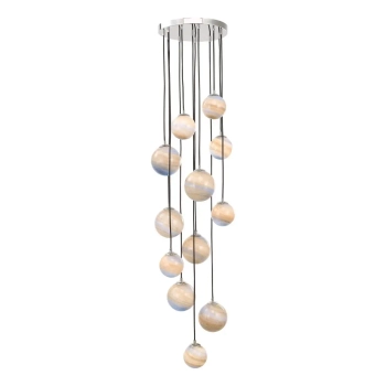 Molekułowa wisząca lampa Mikara MIK6350 planety kule chrom beżowe