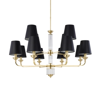 Abażurowy żyrandol do salonu Verde VER-ZW-12 (ZM) czarny mosiądz