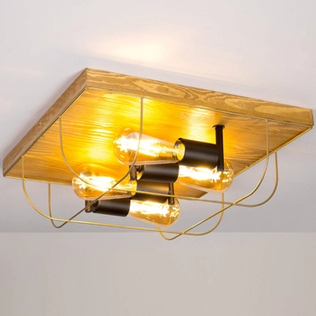 Industrialna lampa sufitowa NETUNO 92014451 druciana retro drewno złota