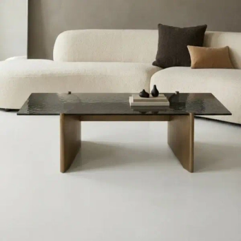 Czarna ława MANTA MM001501100394 złota szklana do salonu 130x70cm