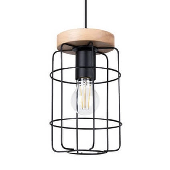 Loftowa lampa wisząca Gotto SL.1263 druciana cage drewniana czarna