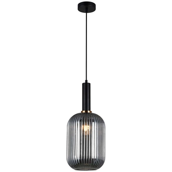 LAMPA wisząca ANTIOLA PND-5588-1L-BK+SG Italux plisowana OPRAWA szklany zwis czarny przydymiony