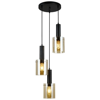Skandynawska LAMPA wisząca SARDO PND-5581-3A-BK+AMB Italux szklana OPRAWA loftowy ZWIS tuby kaskada bursztynowa czarna