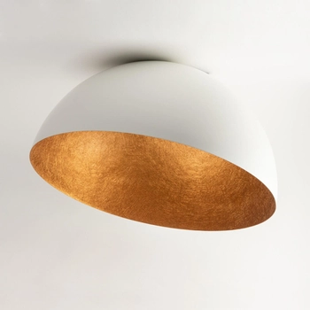 Pokojowa lampa sufitowa Sfera okrągła biała miedziana