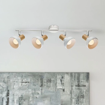 LAMPA sufitowa HOLLY 5947 Rabalux skandynawska OPRAWA metalowe reflektorki regulowane plafon na listwie drewno buk biały