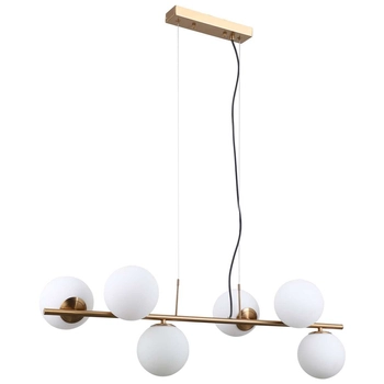 Wisząca LAMPA modernistyczna RADDI PND-5510-6-HBR Italux metalowa OPRAWA szklane kule ZWIS miodowy mosiądz białe