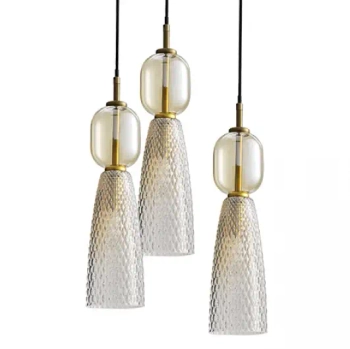 Wisząca lampa szklana 23010 potrójna do jadalni czarny mosiądz