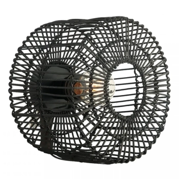 Ażurowy ścienny kinkiet do sypialni 20240 nocny rattanowy czarny