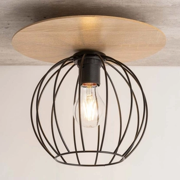 Industrialna lampa sufitowa Cyber 32354 druciana czarna drewno