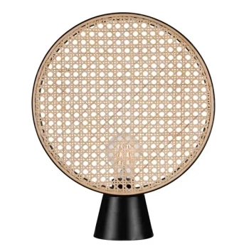 Ażurowa lampa stołowa z wtyczką COLVERZO LE45385 okrągła czarna drewniana