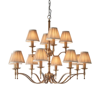 Salonowy żyrandol Stanford 63626 Interiors abażurki beżowy mosiądz