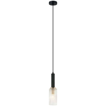 Modernistyczna LAMPA wisząca PEROLA PND-43309-1 BK+BR Italux szklana OPRAWA tuba ZWIS czarny przezroczysty