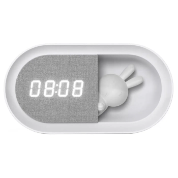 Dziecięca lampka nocna z budzikiem Bunny 328151 LED 1,2W 3000K biała szara