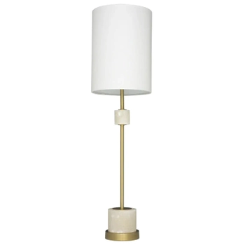 Stołowa lampka Bari T01040BR-WH tuba abażur do gabinetu mosiądz biała