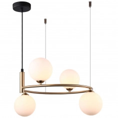 LAMPA wisząca AMILY MDM-3974/4 BRO Italux metalowa OPRAWA szklane kule ZWIS balls złote białe