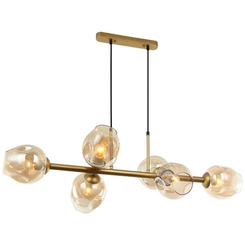 LAMPA wisząca BORGO PND-30843-6 GD+AMB Italux modernistyczna OPRAWA szklany ZWIS molekuły chemistry złote bursztynowe