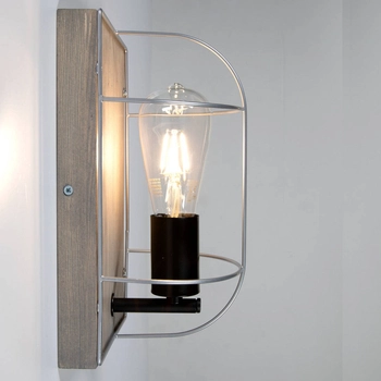Lampa ścienna NETUNO 92071157 industrialna drewno srebrny