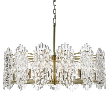 Wisząca lampa glamour Porthos POR1575 kryształowa na łańcuchu mosiądz